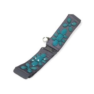 Vintage grosgrain facetted jeweled bead encrusted stretchy belt w/ latch  #7D